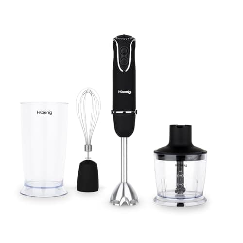 H.Koenig Mixeur Plongeant à main 3 en 1 MIX75 Inox 850W, Hand blender 3 Fonctions, Turbo 5 vitesses, Multifonctions hachoir batteur mixer fouet, mélangeur, moulinet, soupe, Ergonomique