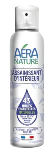 Aera Nature - Spray Assainissant Désinfectant d’Intérieur - Détruit 99,9% des Microbes, +800 Pulvérisations - Fabrication Française - 125 ml