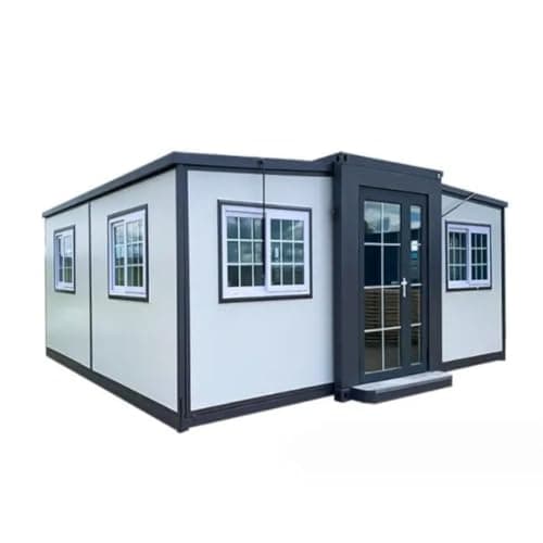 Maison préfabriquée compacte, mobile et extensible, avec salle de bain, solution d’habitat pour hôtels, bureaux, garages et plus, personnalisable, blanc et noir, 6,1 x 6,1 m