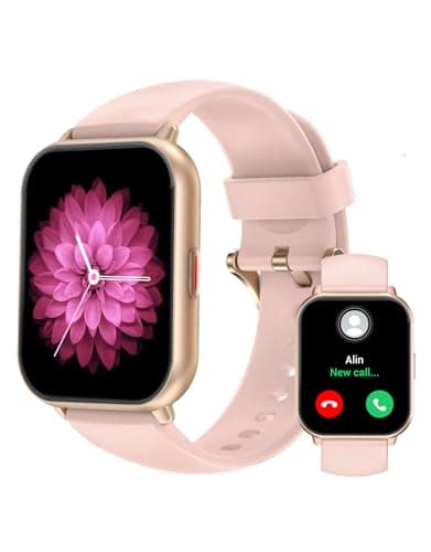 RUIMEN Montre Connectée Femme Appel Bluetooth Lecteur de Musique Montre Sport Smartwatch pour Android iOS Podometre Cardiofrequencemetre Oxymetre Montre Telephone Etanche IP68 Cycle Menstruel Rose