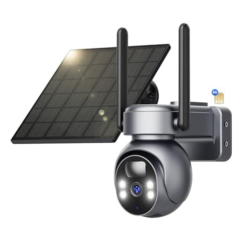 SEHMUA 4G LTE Caméra de Surveillance avec Panneau Solaire Extérieur, 2K HD IP Caméra Surveillance sans Fil avec Carte Sim, Vision Nocturne Coloré et Détection PIR, Imperméable IP66