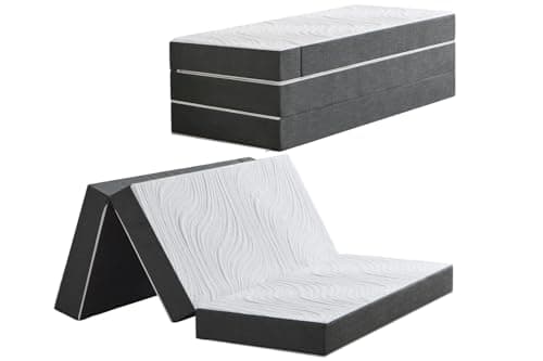 Twirest Matelas d'invité pliable - 120 x 195 x 15 cm - Lavable et pliable - 4 pièces - Avec housse amovible - Pour voyage, camping, lit d'invités - Gris