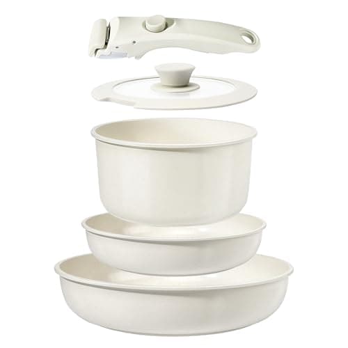 GiPP Set de Casseroles et Poêles en Céramique Antiadhésif - 5 Pièces avec Poignées Détachables, Sans Produits Toxiques, Compatible Induction, Four et Lave-vaisselle