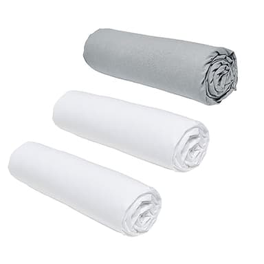 TODAY Essential - Lot de 3 draps Housses 160x200 cm 2 Personnes 100% Coton Craie/Acier