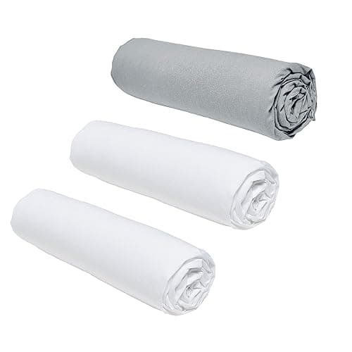 TODAY Essential - Lot de 3 draps Housses 140x190 cm 2 Personnes 100% Coton Craie/Acier