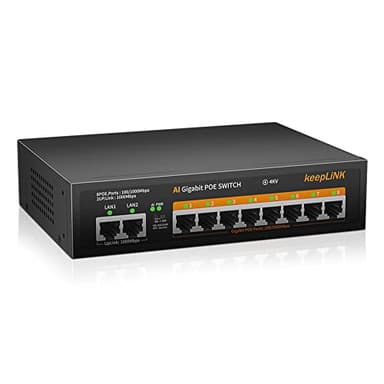 keepLiNK 10 Port Gigabit PoE Switch, 8 Ports 1000Mbps PoE+, 2 Ports 1000Mbps Uplink, Puissance intégrée de 120 W IEEE802.3af/at, Plug and Play Non géré en métal sans Ventilateur