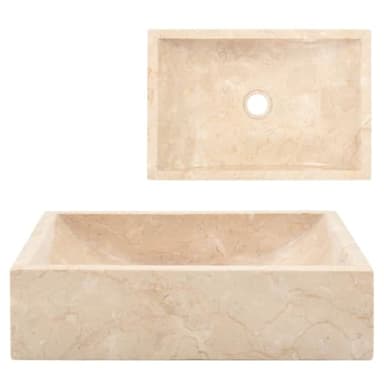vidaXL Lavabo, Evier de Salle de Bain, Lave-Mains de Toilette Maison Intérieur, Vasque à Poser de Salle d'eau Marbre Crème Brillant
