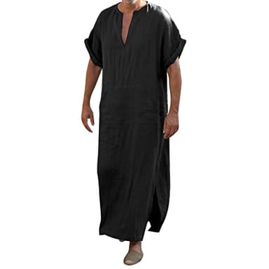 Chemise de Nuit pour Hommes à Manches Courtes Caftan Hommes Coton Lin Robes