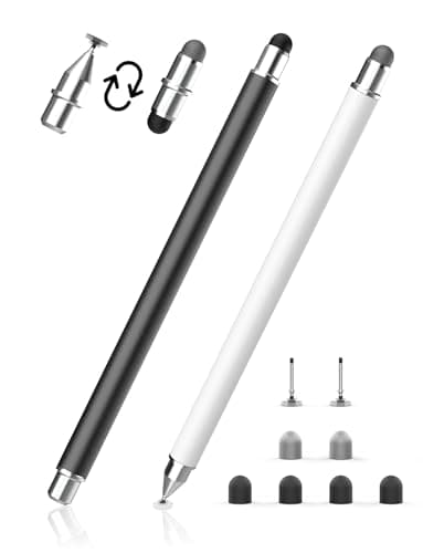 MEKO Stylet Tactile Magnétique 3-en-1 Stylet pour Tablette avec Embout en Fibre, Caoutchouc et Disque, Compatible avec Tablettes/Téléphones comme iPhone/iPad/Samsung/Huawei/Xiaomi - Noir + Blanc