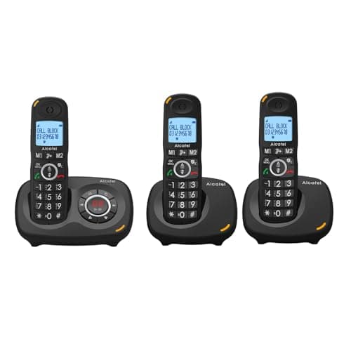 ALCATEL XL595 B Voice Trio - Téléphone Fixe Sans Fil Senior Avec Répondeur - Grand Écran Rétroéclairé - Mains Libres - Fonction Blocage Des Appels - Audio Boost - Répondeur 14 Min - 3 Combinés - Noir