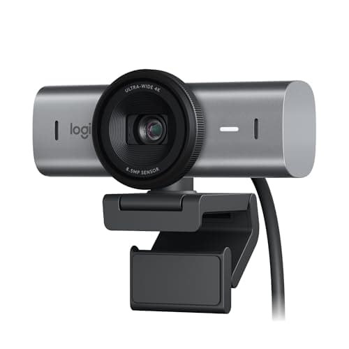 Logitech MX Brio Webcam de Collaboration et Streaming 4K Ultra HD, 1080p à 60 IPS, 2 micros avec réduction de Bruit, Show Mode, USB-C, Cache pour Webcam, Microsoft Teams, Zoom, Google Meet, Graphite