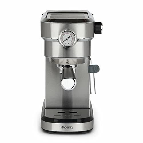 H.Koenig Machine Expresso Automatique Professionnelle Pression 20 Bar EXP820, Inox, Portable, Système thermoblock, 1.1L, Pompe baromètre intégré, Chauffe-tasses, Buse Vapeur, Cafés et Boissons lactées