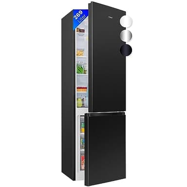 Bomann Réfrigérateur et congélateur 269L noir KG184-1-inox/noir, Capacité nette : 269 litres, Contrôle de la température en continu, Charnières de porte à droite, interchangeables
