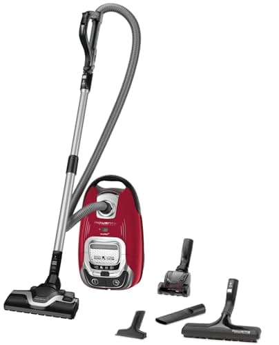 Rowenta Aspirateur avec sac, Silencieux, Performant, Basse consommation d’énergie, Haute filtration, Capacité 4,5 L, Accessoires poils d'animaux, Fabriqué en France, Silence Force, Rouge RO7473EA