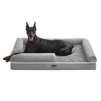 Feandrea Panier pour Chien Orthopédique, Canapé, Lit pour Animaux, Rembourrage Moelleux, Bords Rehaussés, Housse Amovible et Lavable, 120 x 85 x 20 cm, Antidérapant, Gris Clair PGW078G02