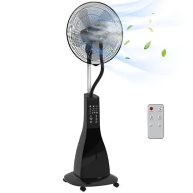 HOMCOM Ventilateur brumisateur sur roulettes ventilateur sur pied 90 W télécommande affichage LED télécommande minuterie 3 modes 3 vitesses oscillant, inclinable réservoir 3L - noir