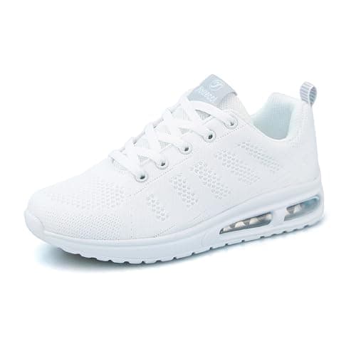 Femme Running Baskets Respirant Marche Running Chaussures Fitness Course Basses Athlétique Gym Mode Sneakers Blanc 38 EU