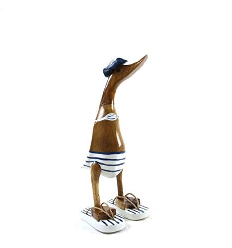 Coco Papaya Canard décoratif en Bois 35cm - Bikini rayé Bleu & Blanc