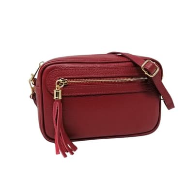 Mauro Pelletteria Petit Sac à Bandoulière 100% Cuir Véritable fabriqué en Italie avec fermeture éclair et bandoulière réglable (Bordeaux)