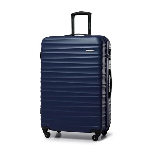 WITTCHEN Valise Grande Taille Valise de Voyage Valise à roulettes Coque Rigide en ABS avec 4 roulettes Spinner Serrure à Combinaison Poignée télescopique Groove Line Taille XL Bleu Marine