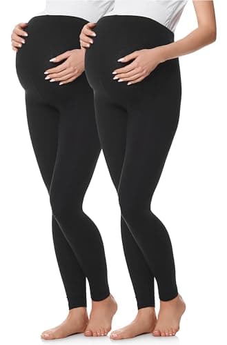 Be Mammy Lote de 2 Legging Grossesse Femme Long Legging Maternité Confortable BE20-230 (Noir/Noir, XL)
