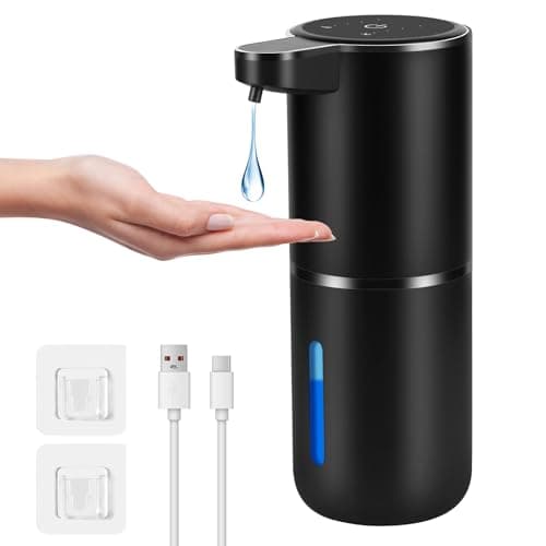 Gaethra Distributeur Savon Automatique, 380ml Distributeur Savon Mural, Distributeur Liquide Vaisselle avec Capteur Infrarouge, Rechargeable par USB, 4 Niveaux Réglables (Noir, Type de Liquide)
