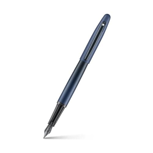 Sheaffer VFM Stylo plume | E9429 bleu mat avec bordures noires avec PVD | Pointe moyenne avec convertisseur | Stylo plume de qualité supérieure