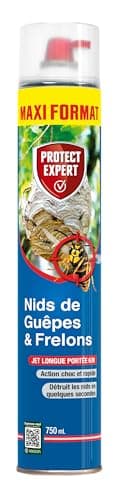 PROTECT EXPERT Aérosol Spécial nid de Guêpes, Frelons et Frelons Asiatiques- 750 ML - Mousse, Jet Longue Portée Traitement A Distance - Action Choc Et Foudroyante - Pulvérisation Jusqu’à 6m - GUEP750