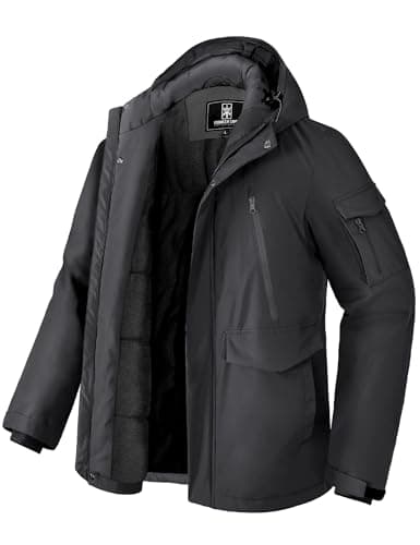 Pioneer Camp Manteau Homme Hiver Imperméable Doublé Polaire Chaud Veste avec 9 Poches Capuche Coupe-vent Isolée Homme Jacket Parka Noir M