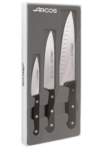 Arcos Coffret de 3 Couteaux de Cuisine Basiques - Lame en Acier Inoxydable. Manche en Polyoxyméthylène. Compatibles Lave-Vaisselle. Série Universelle. Couleur Noire