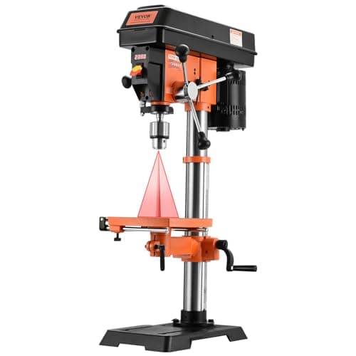VEVOR Perceuse à Colonne d'Établi 304,8 mm, 750 W, 440-2580 tr/min, Vitesse Variable, avec Table de Travail Inclinable 0-45°, Lampe de Travail à LED, Positionnement par Rayons X, pour Bois et Métal