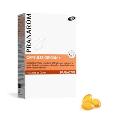 Pranarôm |Pranacaps Origan|Confort Digestif|Santé du Foie et des Intestins|Huile Essentielle Bio|30 Capsules