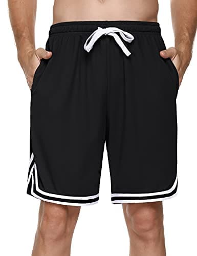 Litherday Shorts de Sport Homme en Coton Shorts avec Poches et à Cordon de Serrage Shorts de Course à Pied rayés Séchage Rapide Leger Respirant Basket-Ball Fitness Football,Noir,M