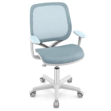DREAMADE Chaise de Bureau Ergonomique Enfant 6-15Ans,Siège de Bureau à roulettes avec Hauteur Réglable&Dossier en Maille Respirante&Verrouillage Automatique,Charge 75KG (Bleu)