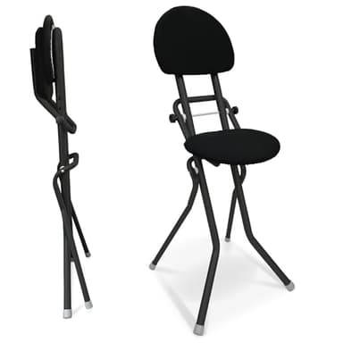 ELONEO Chaise Pliante Rembourrée - Tabouret Pliant Antidérapant, Ergonomique pour Le Dos, Siège Compact, Réglable sur 3 Hauteurs (58-65 cm), Charge Max 120 kg, 45x98x47 cm (Noir)