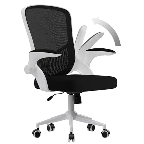 naspaluro Chaise de Bureau, Chaise de Bureau Ergonomique avec Accoudoirs Rabattables À 90°, Soutien Lombaire Unique, Maille Respirante, Siège Pivotant À 360° avec Fonction Swing, Blanc