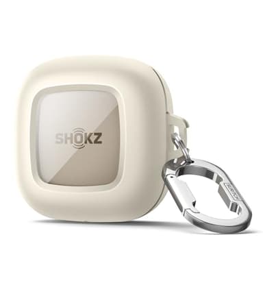 SURITCH Étui Compatible avec SHOKZ OpenFit,Magnétique Étui Coque de Protection en TPU avec Verrouillage du Couvercle Magnétique et Porte-Clés à Mousqueton et Fenêtre Transparente avec Logo(Blanc)