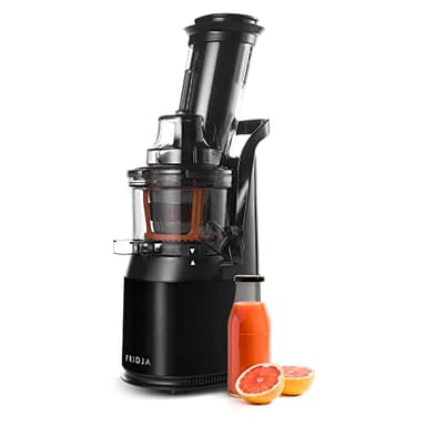 Jus de Fruits et Légumes à Mastication Lente, Slow Juicer, Jus Frais et Santé, Sorbet, Crème Glacée, Bouche 75 mm, sans BPA, 240 Watts, Pression à Froid, Acier Inoxydable Noir Fridja f1900