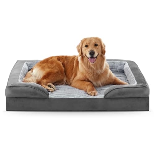 Panier Chien Grande Taille XL Orthopédique, Memoire de Forme Lit pour Chien Dehoussable Lavable, Coussin Chiens Antidérapant & Imperméable, 107x81x16 cm Gris