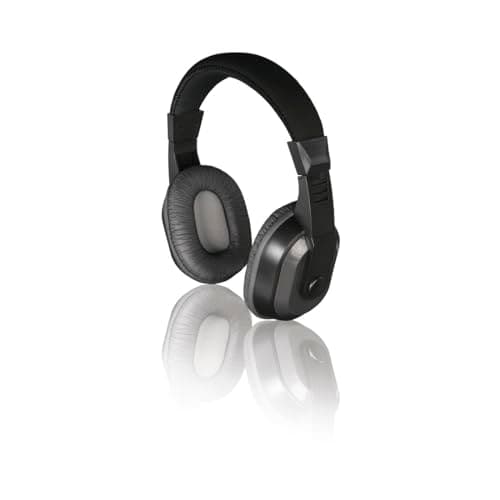 Thomson Casque TV avec câble extra long (Casque d'écoute ajustable et rembouré, Cordon 8m, Idéal pour regarder la télé, écouter la musique, contrôle du volume, prise jack 3,5mm+adaptat. 6,35mm) Noir