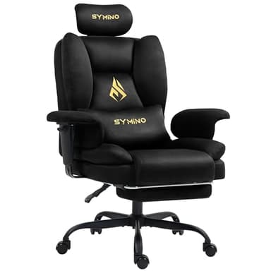 Symino Chaise de Jeu Fauteuil de Bureau Ergonomique, Imitation Daim Chaise de Bureau avec Repose-Pieds Hauteur réglable Office Chair Chaise d'ordinateur 130kg Noir