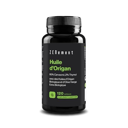 Huile d'Origan BIO, 150 mg, 120 capsules | avec Huile d'Olive Vierge Extra Biologique | 106 mg de carvacrol et 4,5 mg de thymol par gélule | 100% Ingrédients Naturels, Sans Additifs | Zenement