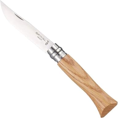 Opinel - N°06 Couteau de Poche en Boîte - Lame 7 cm Acier Inox, Manche Bois de Chêne, Usage Quotidien, Bague de Sécurité Virobloc - Fabrication Française