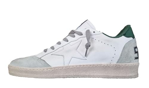 Golden Goose Chaussures Homme Vintage Ball Star Cuir 10802 Blanc-Vert, Blanc et vert., 43 EU