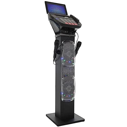 KARAOKE Easy Bluetooth Système de avec Haut-Parleur sur Pied - Système CDG Professionnel avec 6 Haut-parleurs, lumières Disco LED, écran Couleur TFT 7" + 2 Microphones