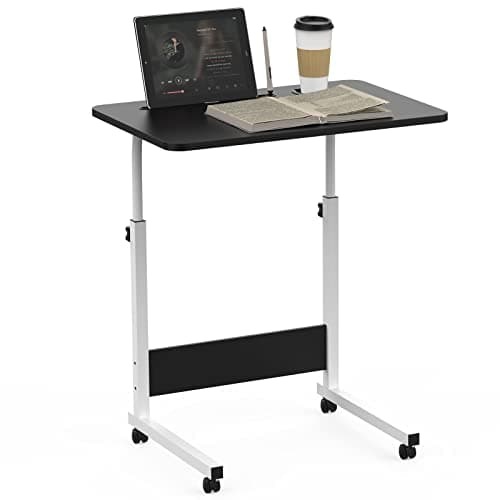 60 × 40 cm Bureau Informatique, Bureau Assis Debout Table Reglable Hauteur, Bureau Noir Roulettes, Bureaux avec Porte-Gobelet et Emplacement de Ipad, Petit Table d'Appoint pour Home Office Loisirs