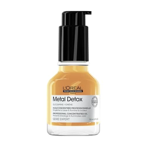 L’Oréal Professionnel, Huile Concentrée Anti-Casse, Cheveux Abîmés & Cassants, Colorés ou Naturels, Protège & Illumine, Couleur Intense, Sans Rinçage & Fini non Gras, Metal Detox, Série Expert, 50ml