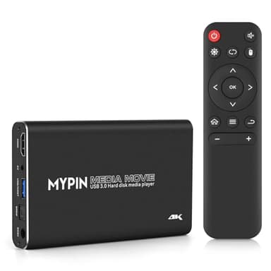 4K@30hz Lecteur Multimédia USB 3.0 HDMI Media Player avec Sortie HDMI/AV/Optique, H.265, Lecture de vidéos/Musique/Photos avec clé USB/Carte SD/4 Go Interne ou d'un Disque Dur Externe jusqu'à 8 to