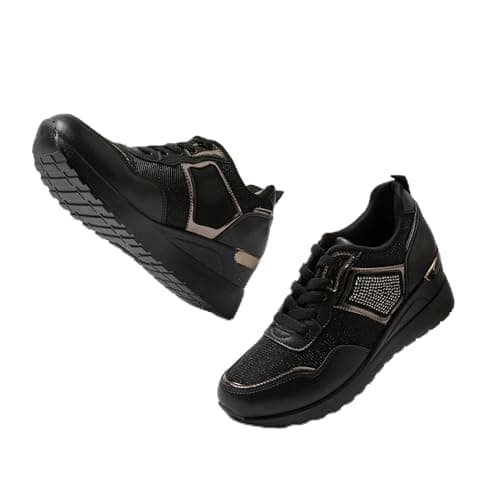 JOMIX Basket Femme Compensées Chaussures de Marche Femme Sneakers Femme Confortable Respirant Casual Running Fitness Gymnastique MD9792 (A Noir, 40)
