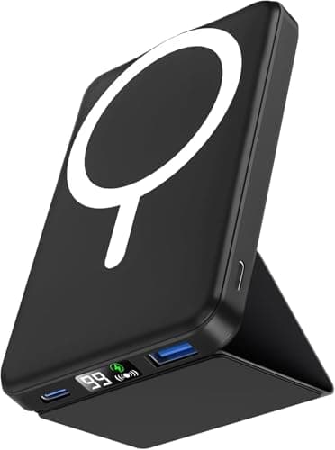 Podoru Batterie Externe for Mag-Safe, 10000mAh Batterie Magnétique sans Fil, Pliable Power Bank Mag-Safe PD 22.5W Charge Rapide USB-C Affichage LED pour iPhone 16/15/14/13/12/Mini/Plus/Pro/Max-Noir